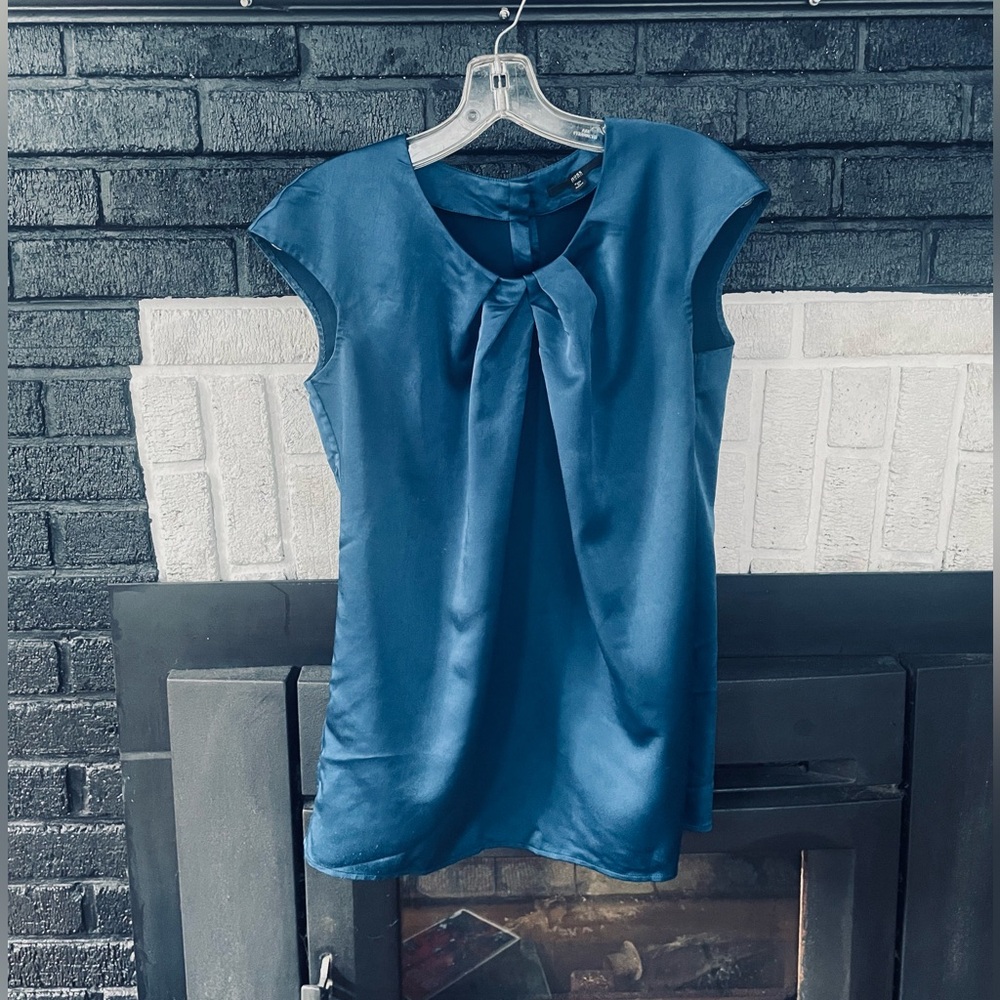 Boss Jewel Toned Sapphire Blue Satin Blouse - Picture 16 of 16
